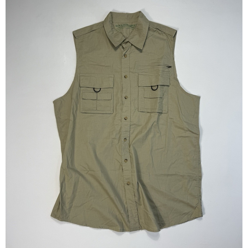 Boulder Creek Men XLT Button Vest Beige Canvas Guide Hiking Safari Pockets